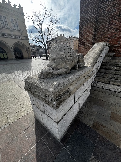 Kamienne lew na Rynku w Krakowie - lewy